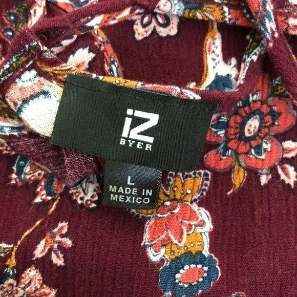 IZ BYER Burgundy Cold Shoulder Blouse