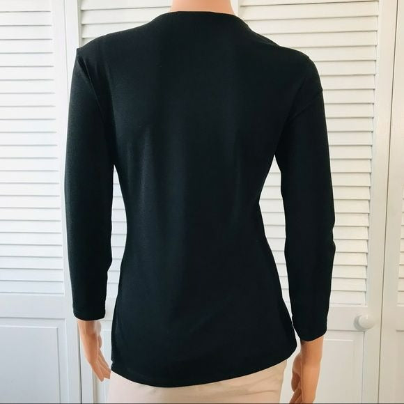 INC INTERNATIONAL CONCEPTS Black O-Ring V-Neck Top Size S
