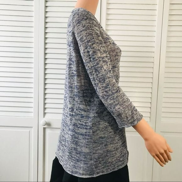 TALBOTS Blue White Silk Blend V-Neck Semi Sheer Sweater Size S