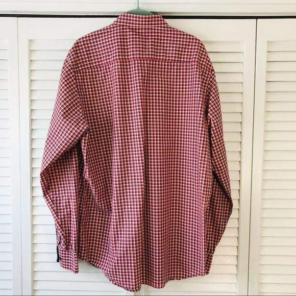 BUGATCHI Blue Red Gingham Button Down Shirt Size L