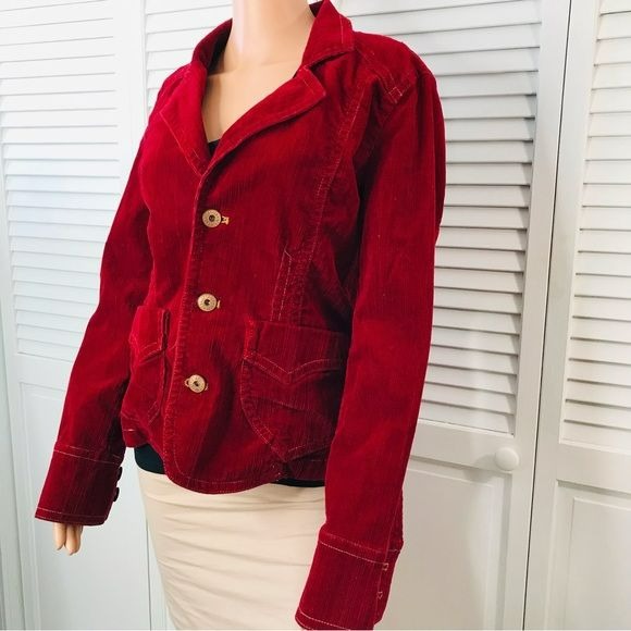 CHRISTOPHER BLUE Red Stretch Corduroy Jacket Size L