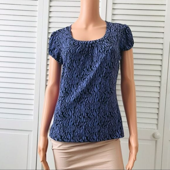 WORTHINGTON Purple Black Printed Short Sleeve Shirt Size S