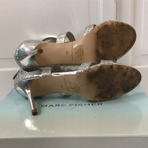 MARC FISHER Silver Glitter Lexcie2 Dress Sandals Size 8M
