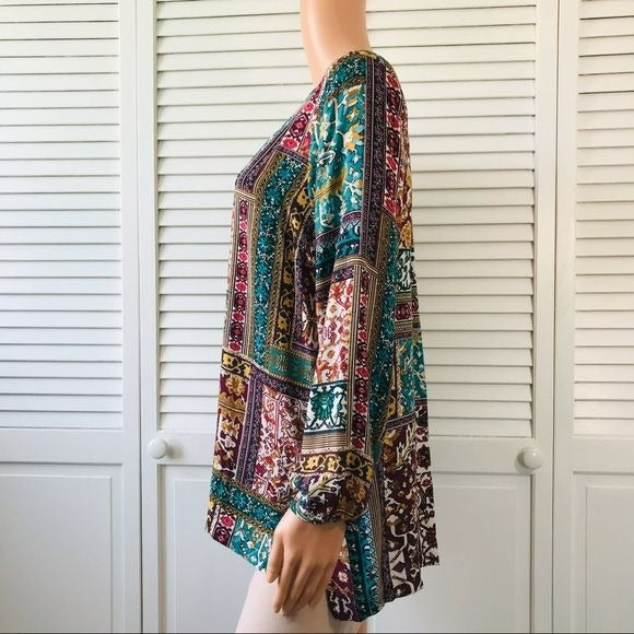 J. JILL Multicolor V-Neck Button Long Sleeve Blouse