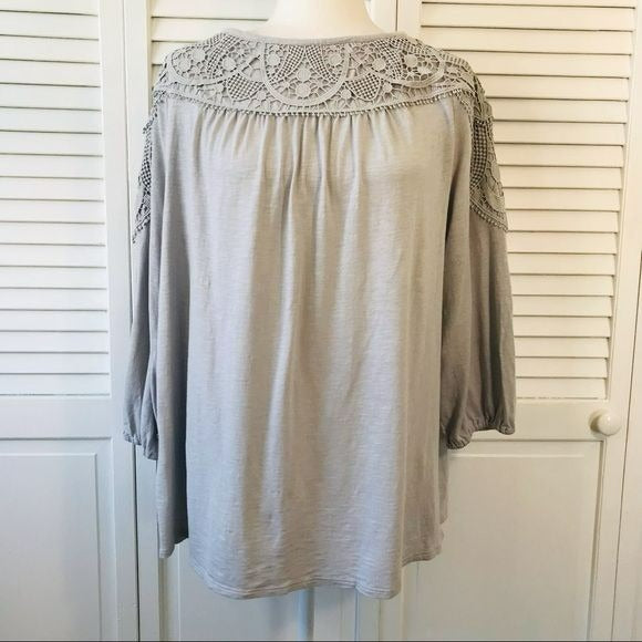 J. JILL Gray Scoop Neck 3/4 Sleeve Shirt