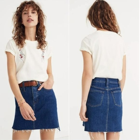 MADEWELL Blue Stretch Denim Straight Mini Skirt Size 28