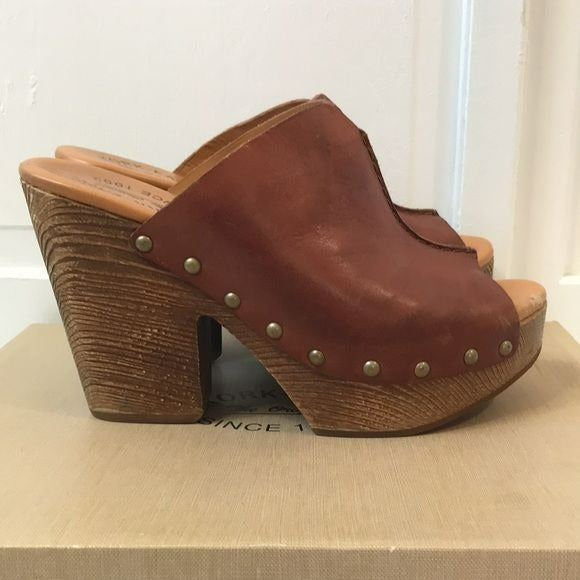 KORK-EASE Tan Deanna Chunky Leather Clog Sandals Size 7
