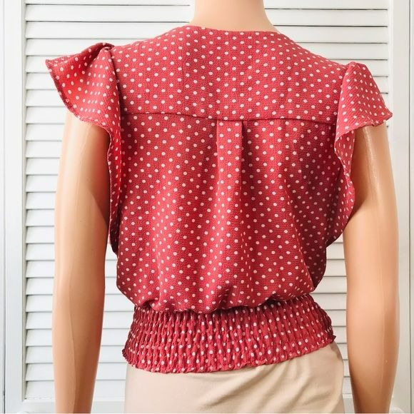 MONTEAU Coral White Polka Dot Crop Top Size S