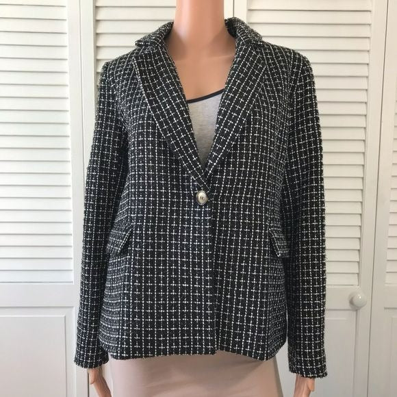 ANDREE By Unit Black White Plaid Sparkly Blazer Size L (new with tags)