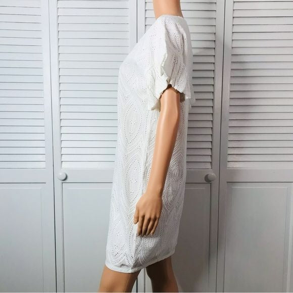 MARIE OLIVER Andi Ruffle White Eyelet Dress Size S