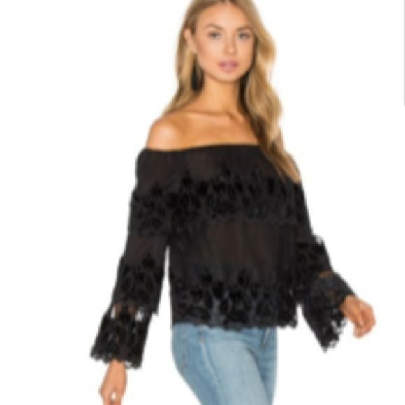 ENDLESS ROSE Black Floral Sheer Off The Shoulder Top Size S