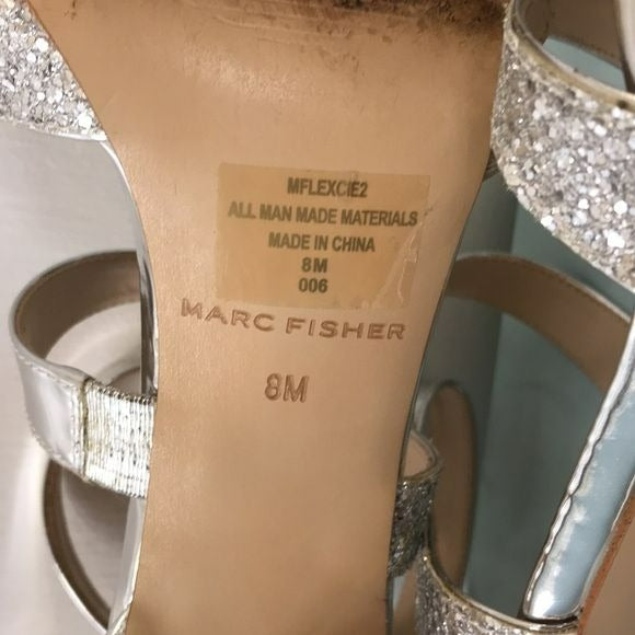 MARC FISHER Silver Glitter Lexcie2 Dress Sandals Size 8M