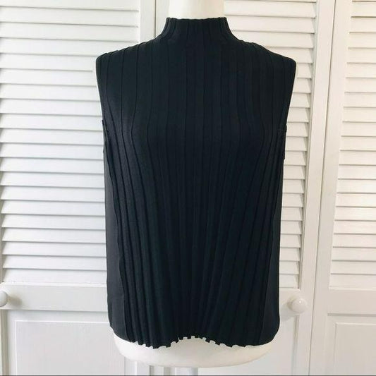 *NEW* VINCE Black Mock Neck Ribbed Sleeveless Top