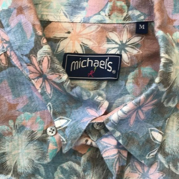 MICHAEL’S Floral Linen Button Down Shirt Size M
