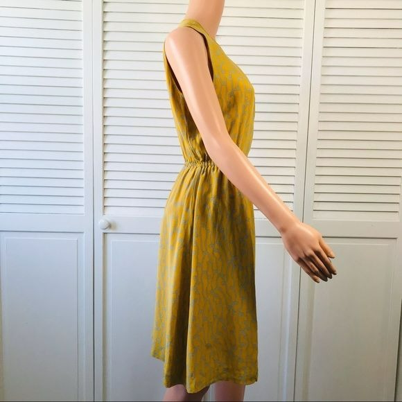 GIRLS FROM SAVOY By Anthropologie Yellow Gray Silk Sleeveless Dress Size 8