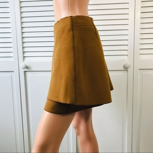 ANTHROPOLOGIE Meadow Rue Brown Buckled Felt Layered Skirt Size 4