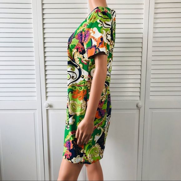 TRINA TURK Multicolor Paisley Yuna Shift Short Sleeve Sheath Dress Size 8