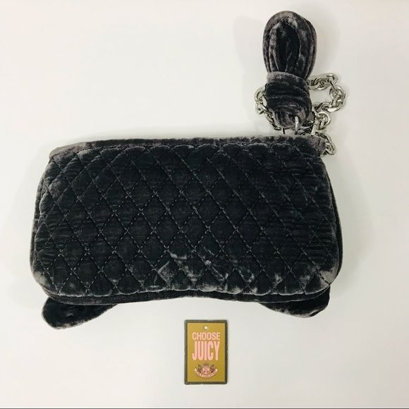 *NEW* JUICY COUTURE Dark Gray Soft Velvet Bow Wristlet Clutch