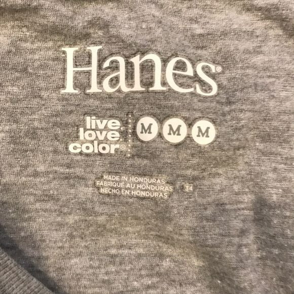 HANES Gray Silver Embellished Long Sleeve V-Neck Top Size M