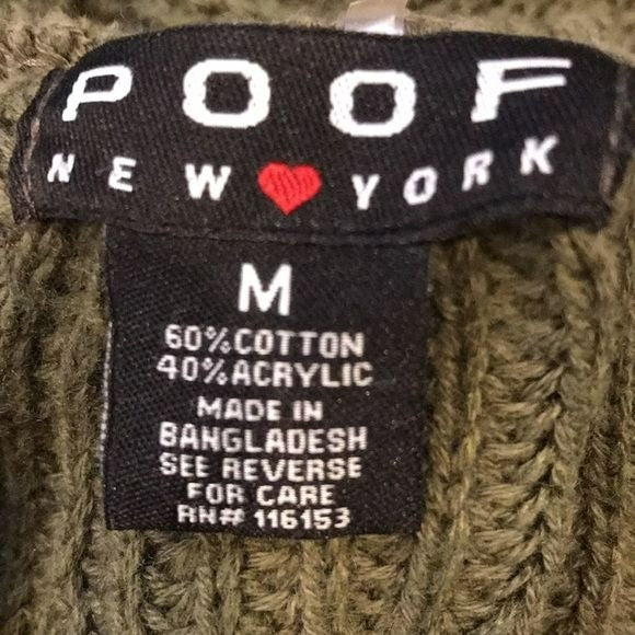 POOF New York Green Open Back Sweater Size M