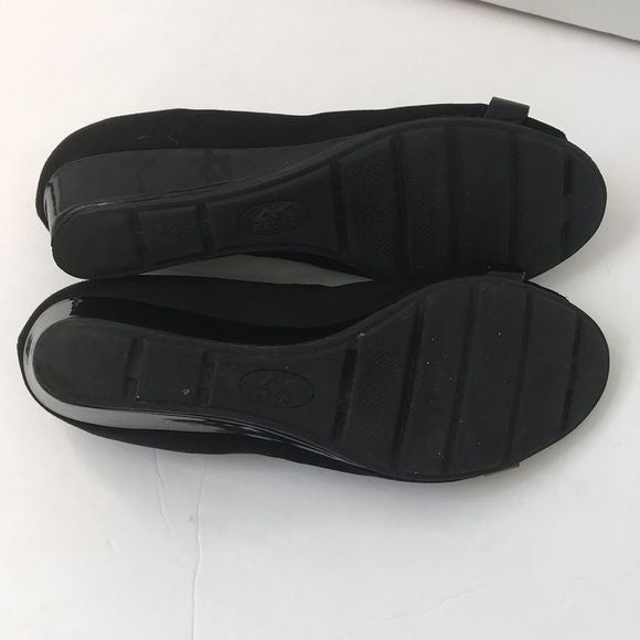 ANNE KLEIN SPORT Black Low Open Toe Wedges Size 6.5M