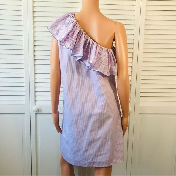 PARKER Multicolor Striped Cotton Ruffle One Shoulder Dress Size M