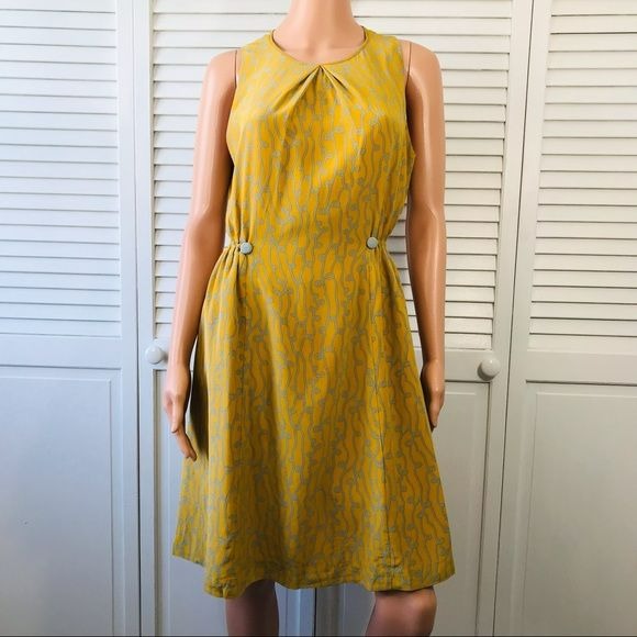 GIRLS FROM SAVOY By Anthropologie Yellow Gray Silk Sleeveless Dress Size 8