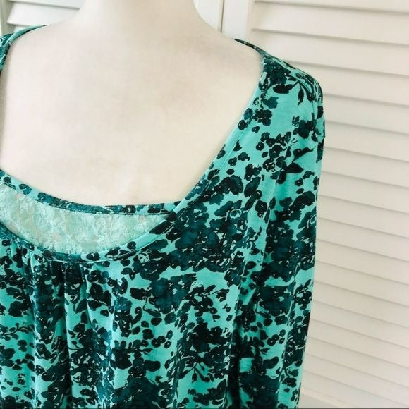 BASIC EDITIONS Blue Black Floral Cotton Long Sleeve Shirt