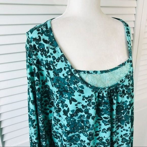 BASIC EDITIONS Blue Black Floral Cotton Long Sleeve Shirt