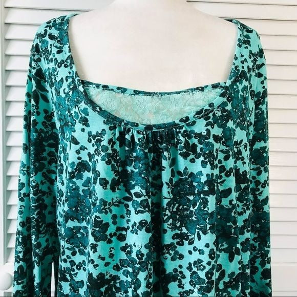 BASIC EDITIONS Blue Black Floral Cotton Long Sleeve Shirt