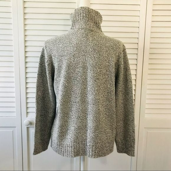 KAREN SCOTT White Gray Zip Up Turtleneck Sweater Size L