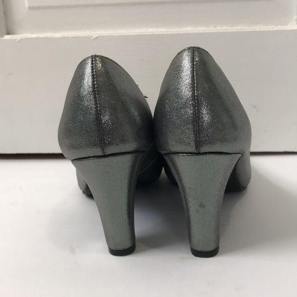 LAURA ASHLEY Silver Chunky Heel Pumps Size 6.5M