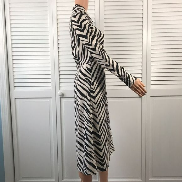 TOPSHOP Black White Zebra Print Long Sleeve Shirt Dress Size 2