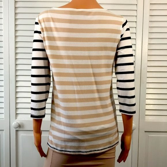 ELLE Beige White Striped Shirt Size M