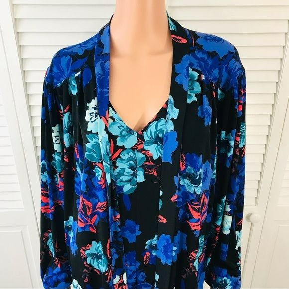 JESSICA LONDON Black Floral Long Sleeve Shirt Size 18/20