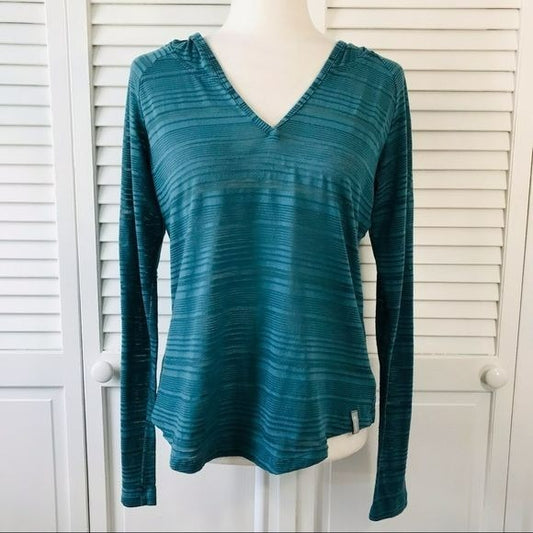 COLUMBIA Teal V-Neck Semi Sheer Lightweight Hoodie Size M