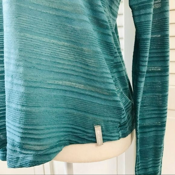 COLUMBIA Teal V-Neck Semi Sheer Lightweight Hoodie Size M