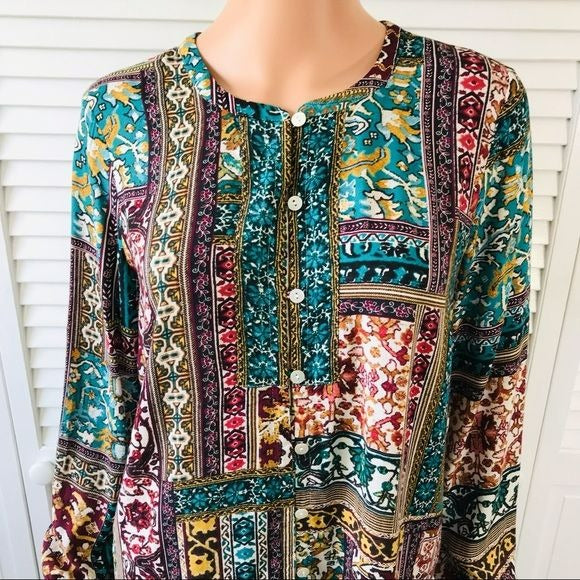 J. JILL Multicolor V-Neck Button Long Sleeve Blouse