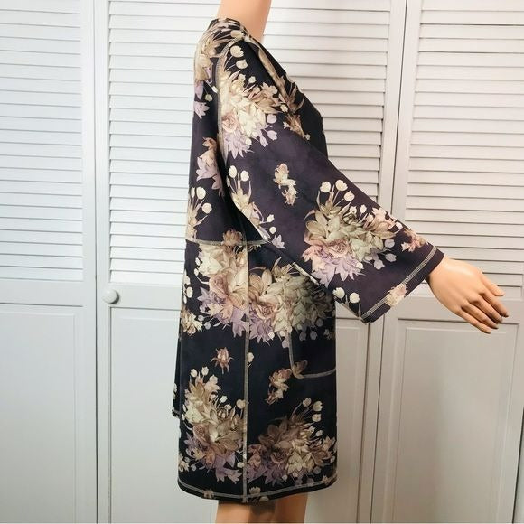 CHELSEA & THEODORE Purple Floral Faux Leather Open Front Cardigan Size 1X