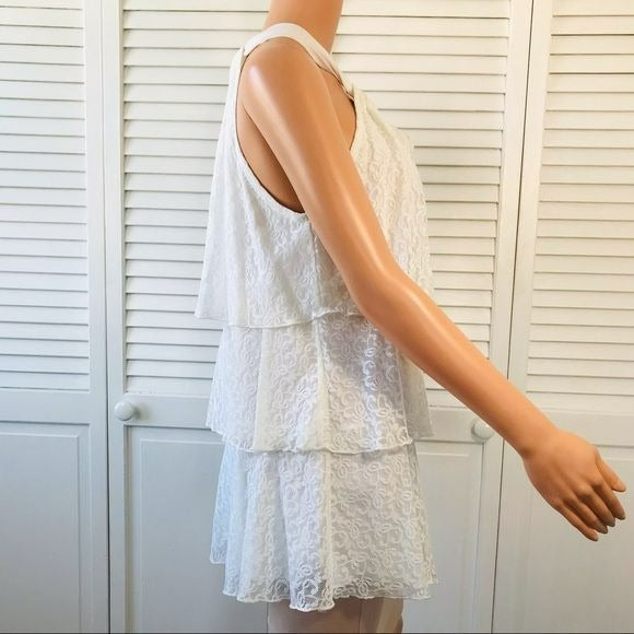 JENNIE & MARLIS White Ruffle Lace Halter Top Shirt Size M (new with tags)