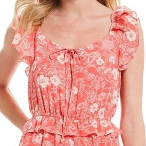 A LOVES A Coral Floral Ruffle Sleeveless Wide Leg Jumpsuit Size XS (new with tags)
