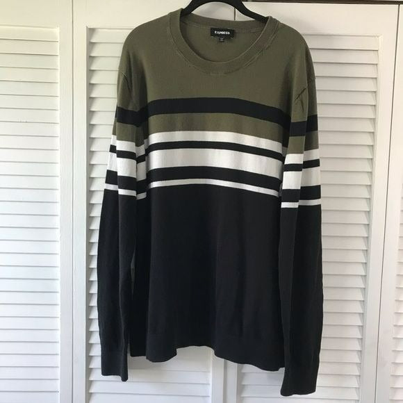 EXPRESS Black Green Cotton Long Sleeve Sweater Size XXL