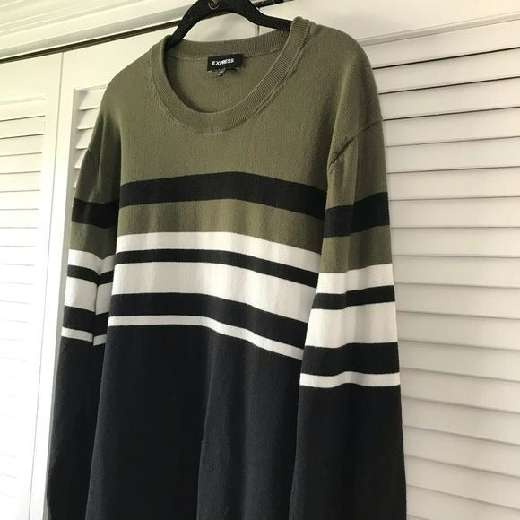 EXPRESS Black Green Cotton Long Sleeve Sweater Size XXL