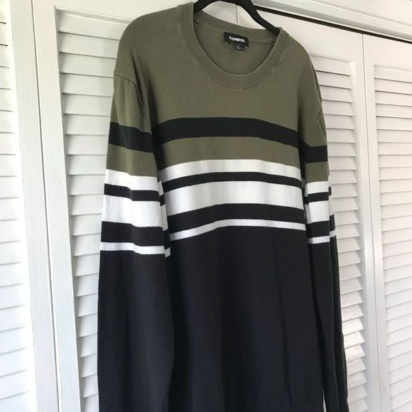 EXPRESS Black Green Cotton Long Sleeve Sweater Size XXL