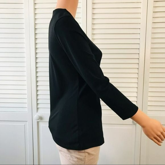 INC INTERNATIONAL CONCEPTS Black O-Ring V-Neck Top Size S