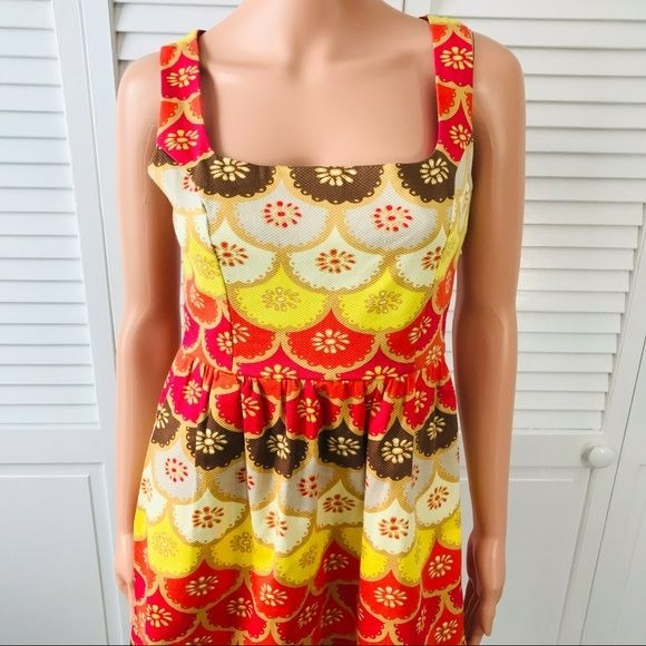 JUDITH MARCH Yellow Orange Printed Sleeveless Dress Size M