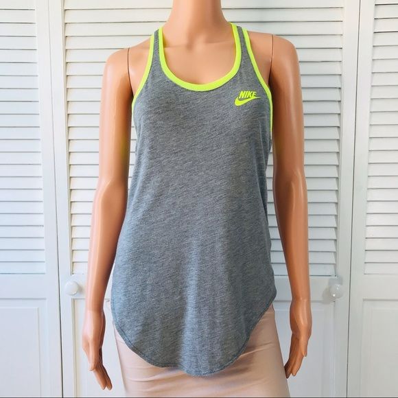 NIKE Gray Neon Green Racerback Tank Top Size XS