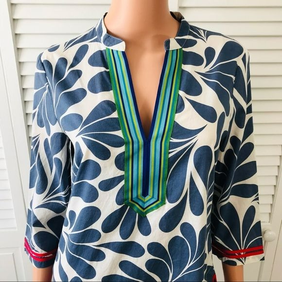 BODEN Blue White V-Neck Cotton Shirt Size 6