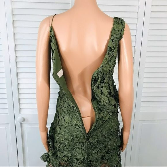 KEEPSAKE Green Frameless Asymmetrical Lace Cocktail Dress Size XS