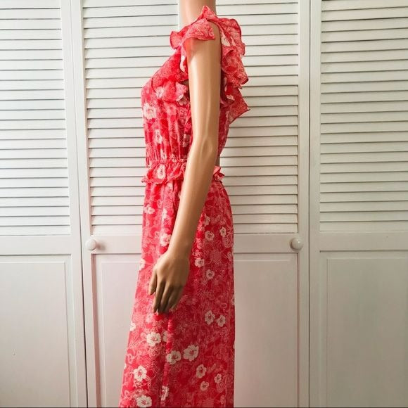 A LOVES A Coral Floral Ruffle Sleeveless Wide Leg Jumpsuit Size XS (new with tags)